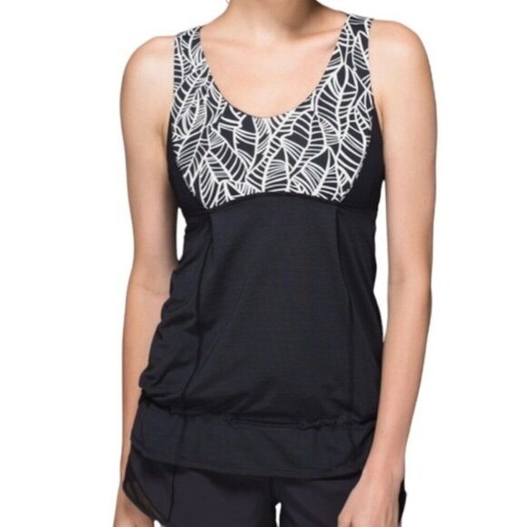 Lululemon Hustle & Bustle TankBlack / Pretty Palm Black Angel Wing size 12 - Picture 2 of 11